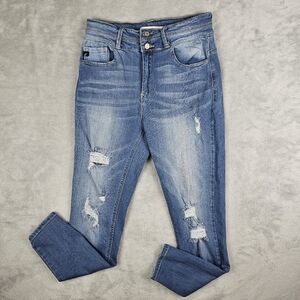 Kancan Blue Denim Jeans Double Button High Rise Skinny Ankle Womens Size 28
